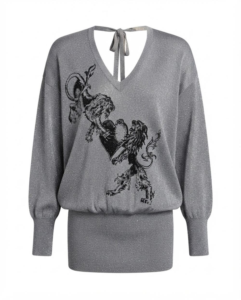 Faith Connexion Sparkly Lurex Stretch Blouse Silver Top | Size M
